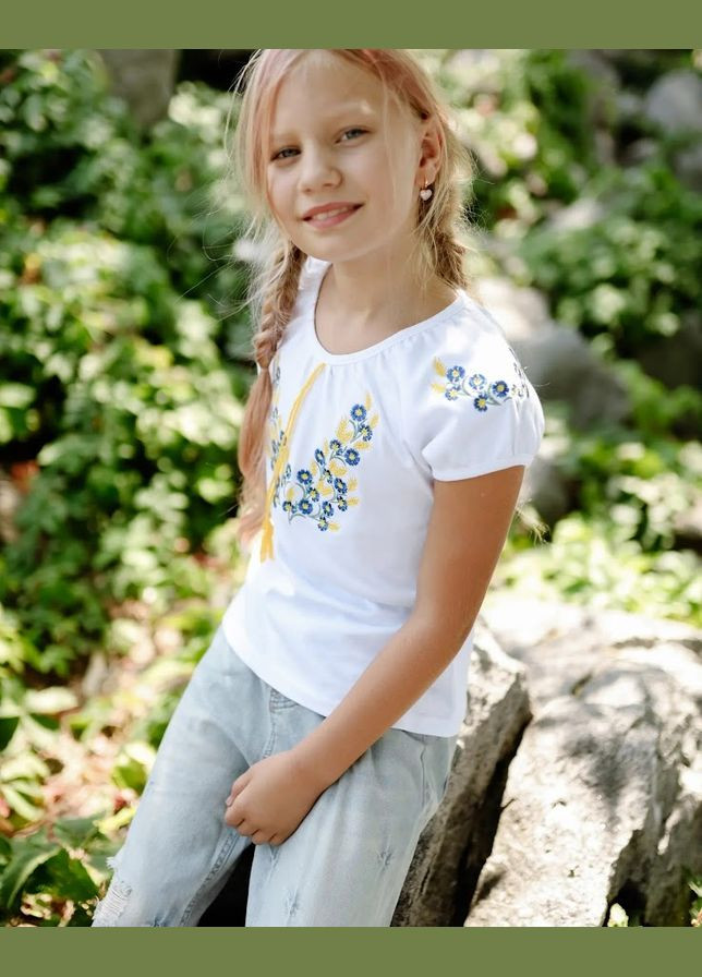 Біла вишиванка для дівчинки з коротким рукавом hc (h001-6111-038-22) (290112693)