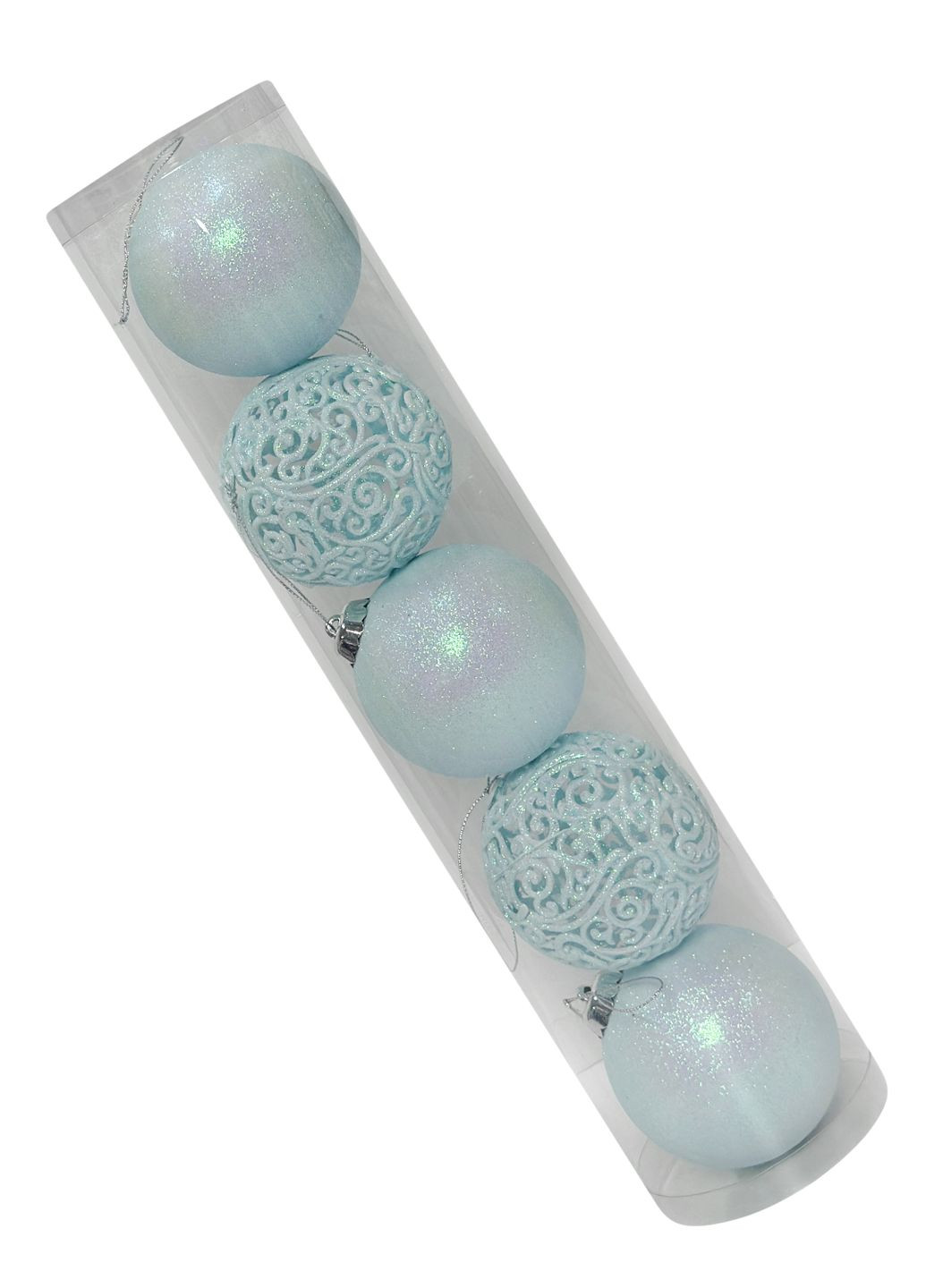 Новорічний набір ялинкових куль №59 ажурні блакитні та блакитні d80 mm 5 шт MIS LT (365627583)