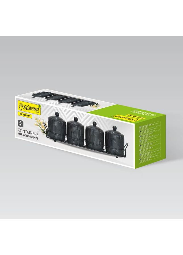 Набір для спецій на підставці кераміка Geometry Black 5 предметів (MR-20003-04CS) Maestro (362459149)
