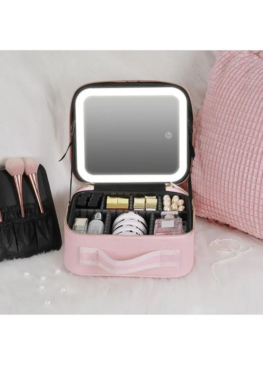 Дорожня косметичка з дзеркалом та LED підсвічуванням / Органайзер для зберігання косметики / Жіноча косметичка-валіза No Brand (344465654)