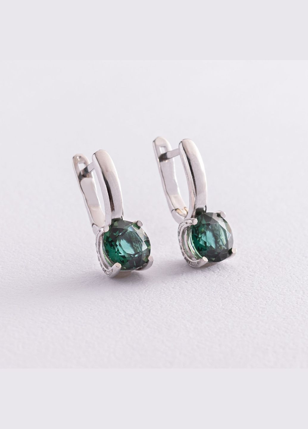 Серебряные серьги (фианиты, кварц) 2936/9рQGR Oniks (266133254)