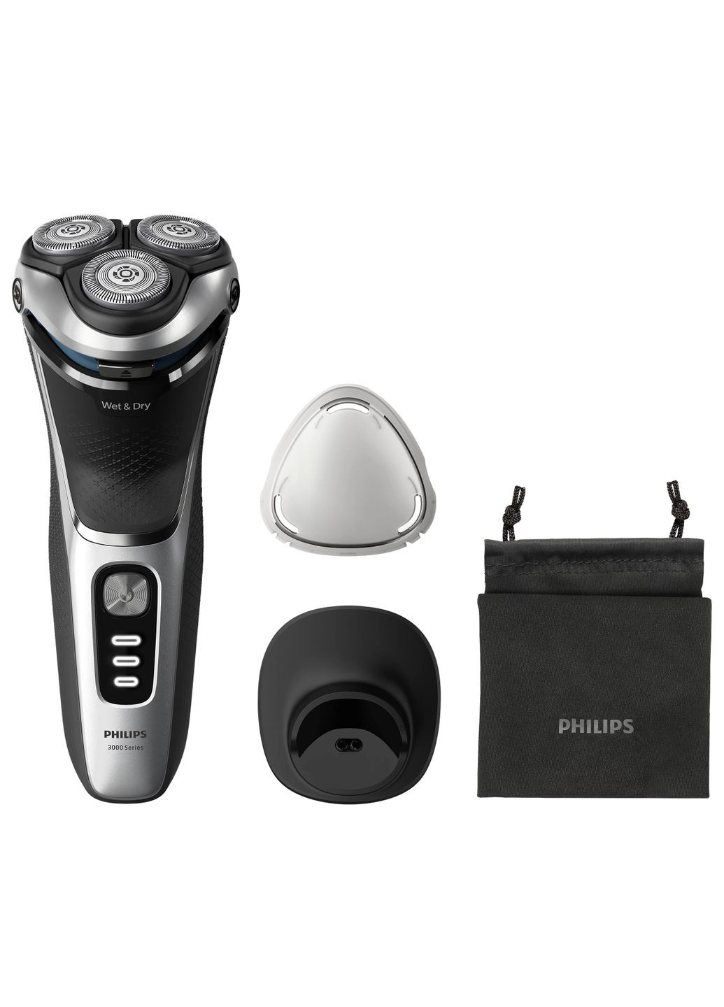 Бритва электр. Series 3000, бритв.головок-3, Li-Ion, сух.+влажн., триммер,индикатор заряда, чехол, серый Philips (370616708)