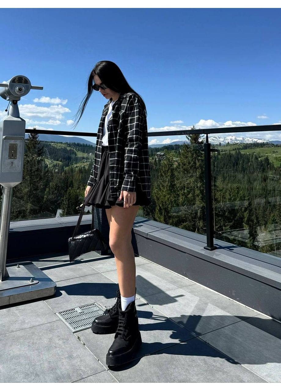 Черная кэжуал рубашка в клетку Україна с длинным рукавом