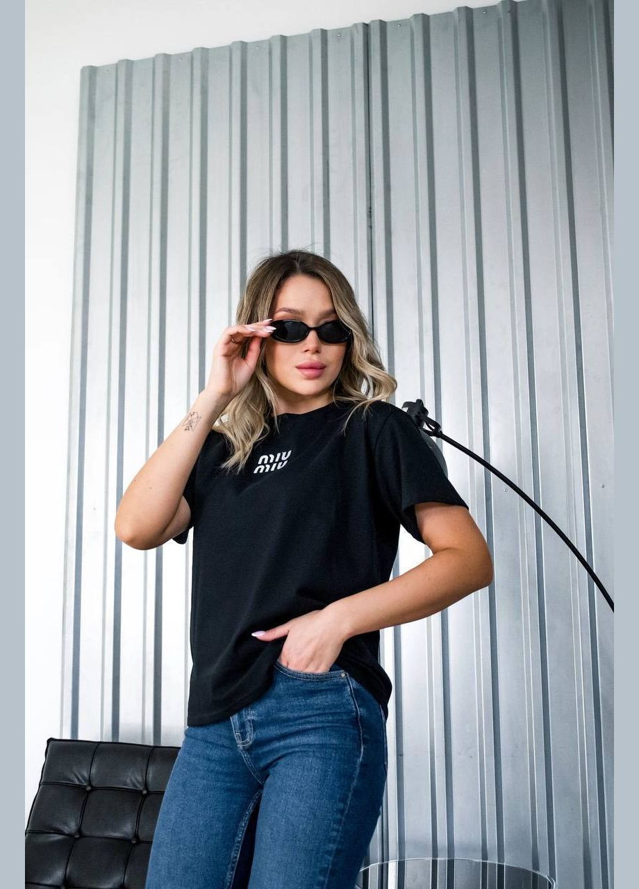 Базовая футболка на каждый день с вышивкой «MIU MIU» 🌸 No Brand - (339112187)