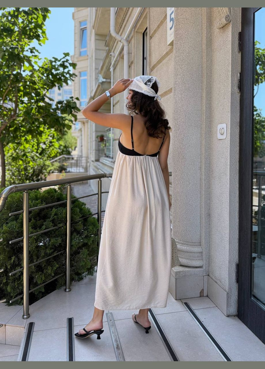 Бежевое повседневный, пляжное, кэжуал идеальное летнее платье в стиле бохо Vakko