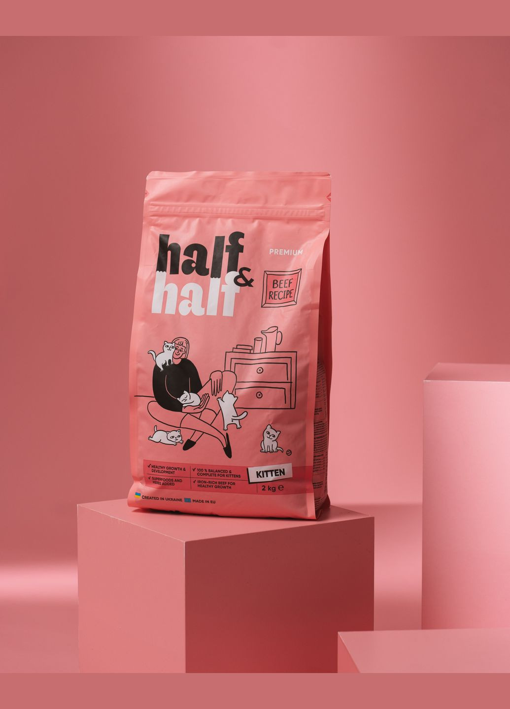 Сухой корм для котят, с говядиной, 2 кг Half&Half (306721698)