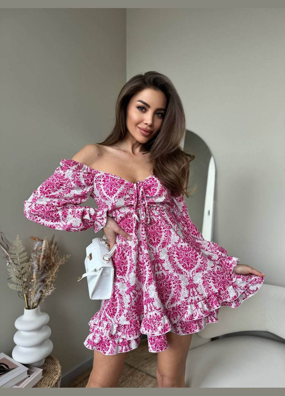 Розовое повседневный женское платье с принтом Україна с орнаментом