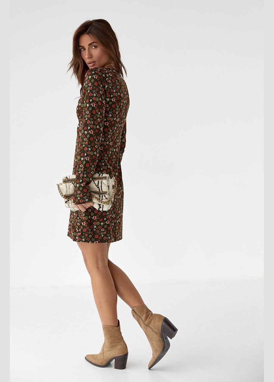 Оливковое (хаки) повседневный короткое платье с цветочным принтом 2230 Lurex с цветочным принтом