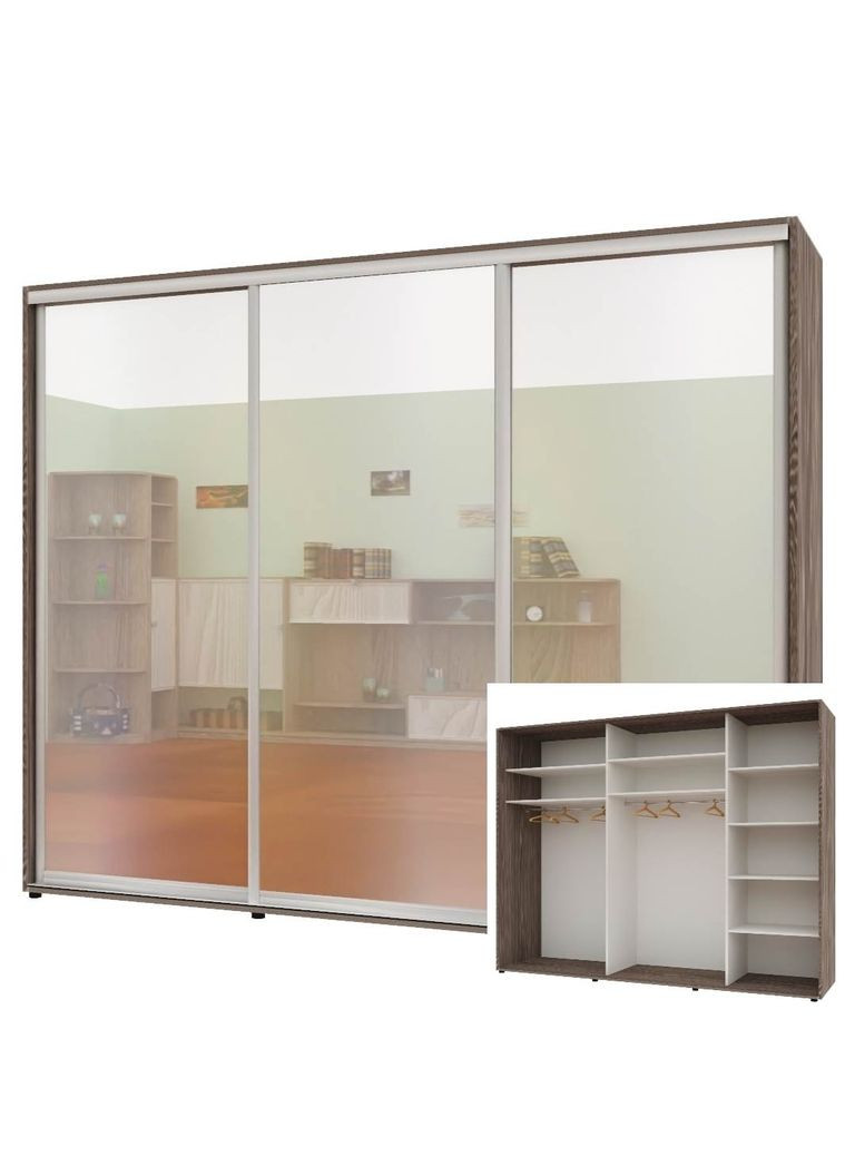 Шкаф-купе трехдверный Комфорт Мебель 270*60*220 см Трюфель 3 двери Зеркало Стандарт Комфорт Меблі (360433891)