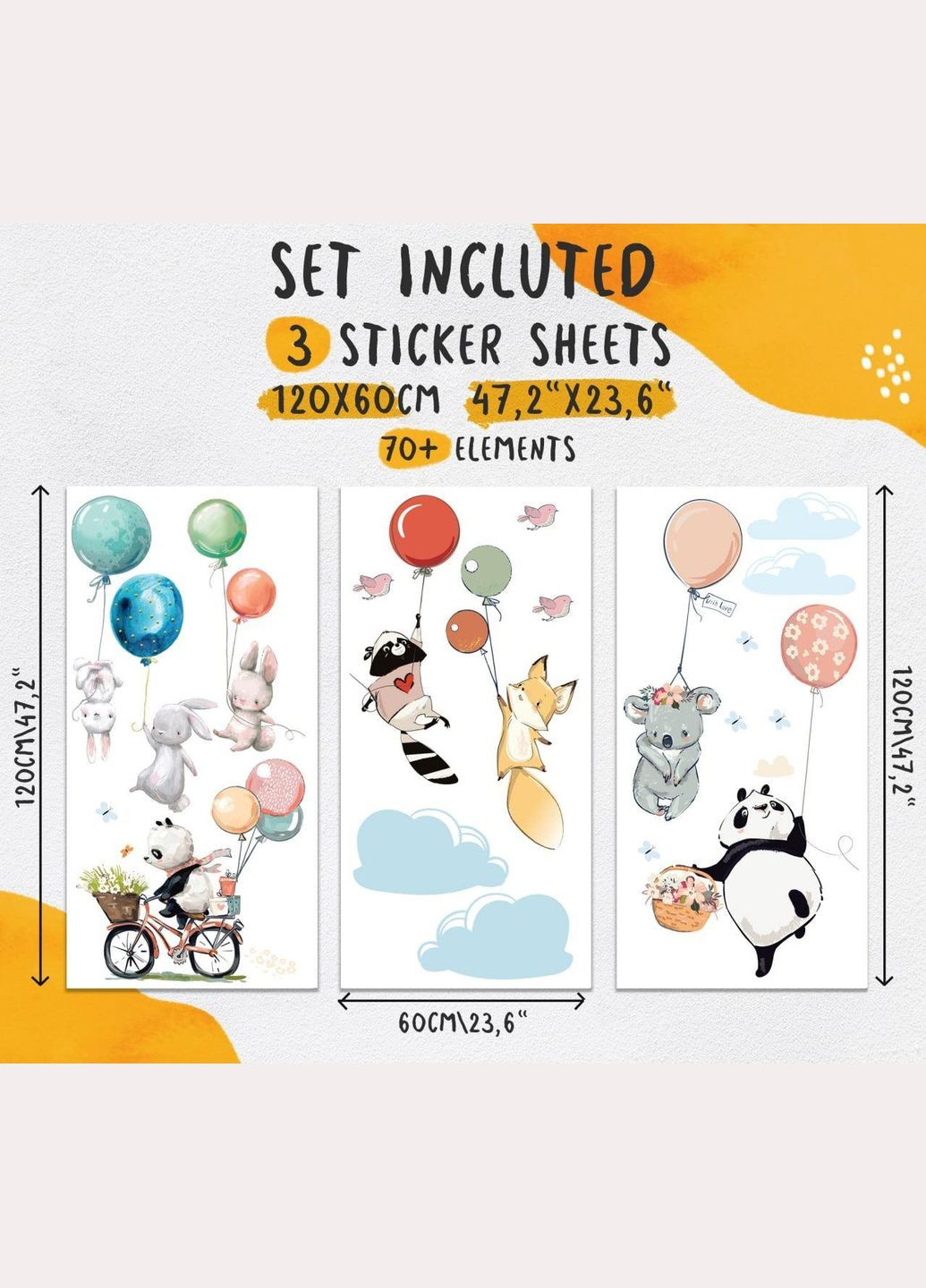 Виниловая интерьерная на стену, обои и другие поверхности "Животные на воздушных слоях" Кавун наклейка (316190368)