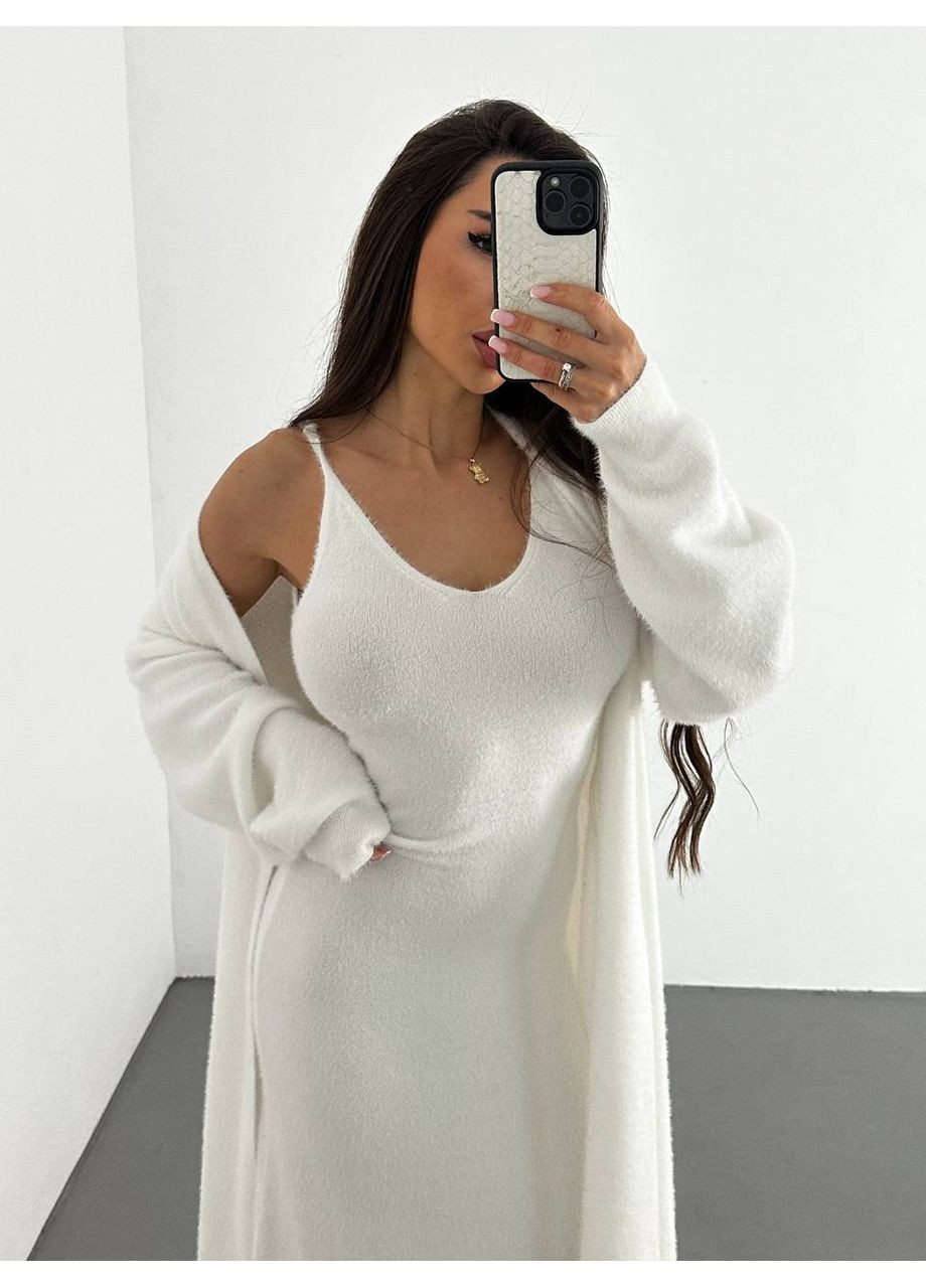 Белое кэжуал женское платье с кардиганом платье-майка No Brand