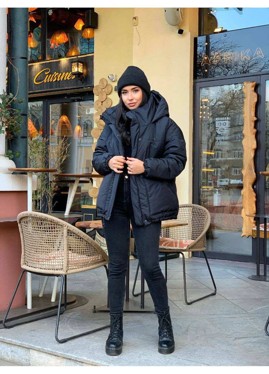 Черная зимняя 🧥 зимняя куртка на синтепоне 250 DK/DL Мода без кордонів