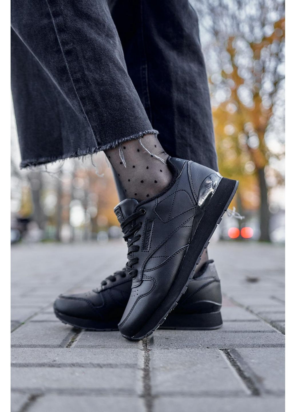 Чорні Осінні кросівки чоловічі reebok classic black fleece рібок No Brand