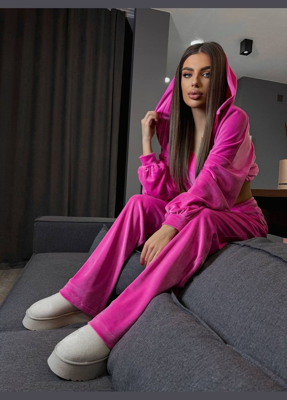 Велюровий жіночий костюм малинового кольору 31237 No Brand (361145343)