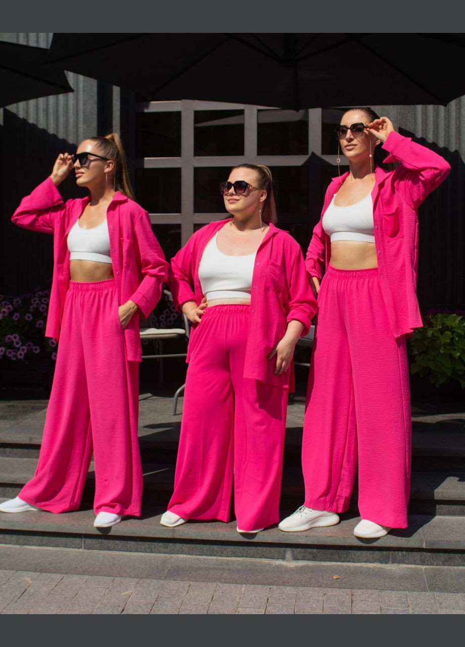 Женский костюм из креп жатки рубашка и штаны Малиновый Maybel (259960565)