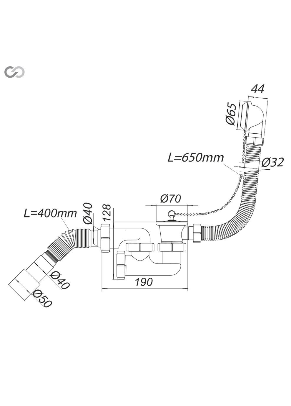 Сифон регулируемый для ванны Р0110, пластиковый, с переливом SoloPlast (340286079)