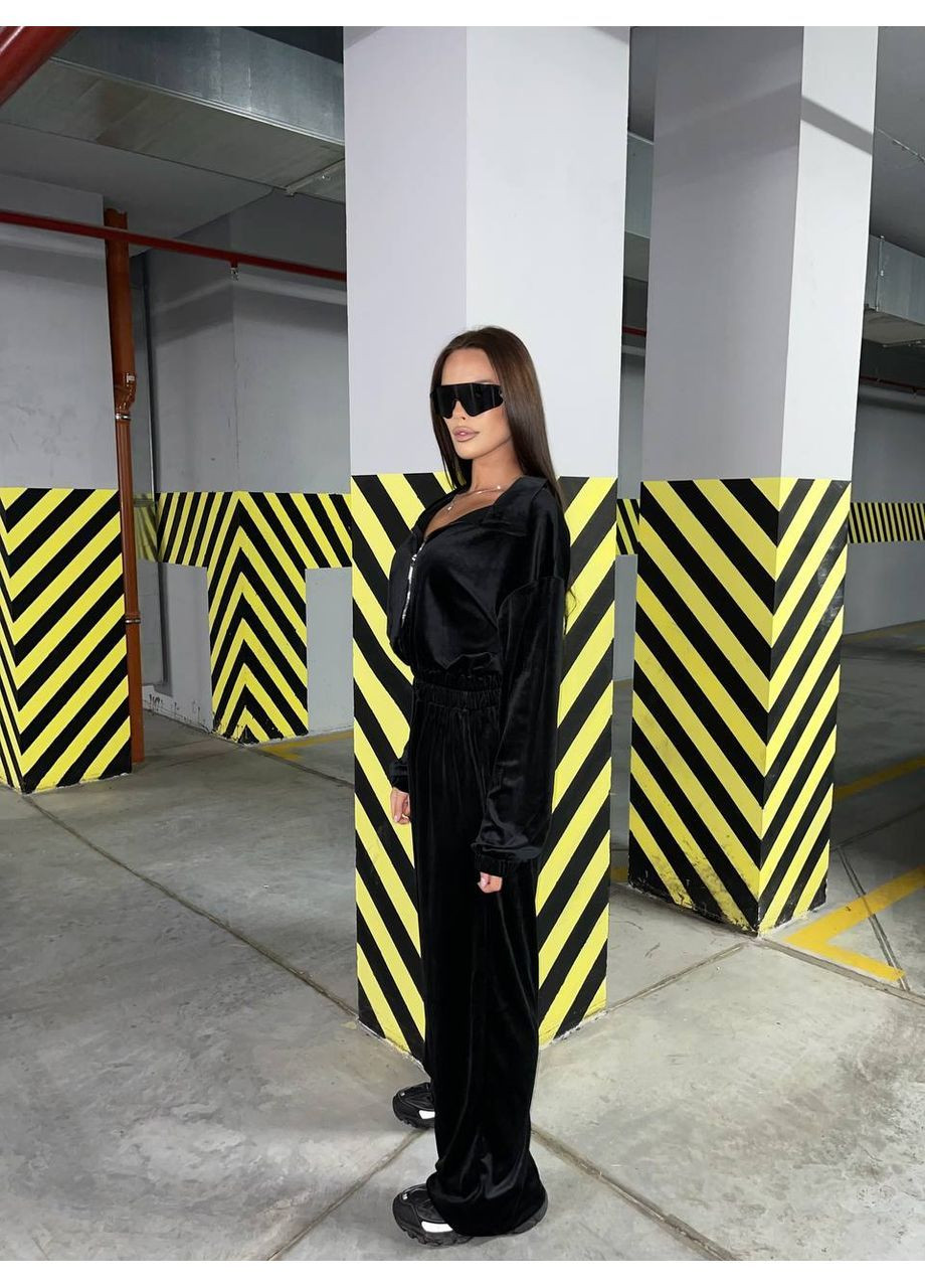 Комбінезон жіночий Гермес однотонний чорний повсякденний велюр