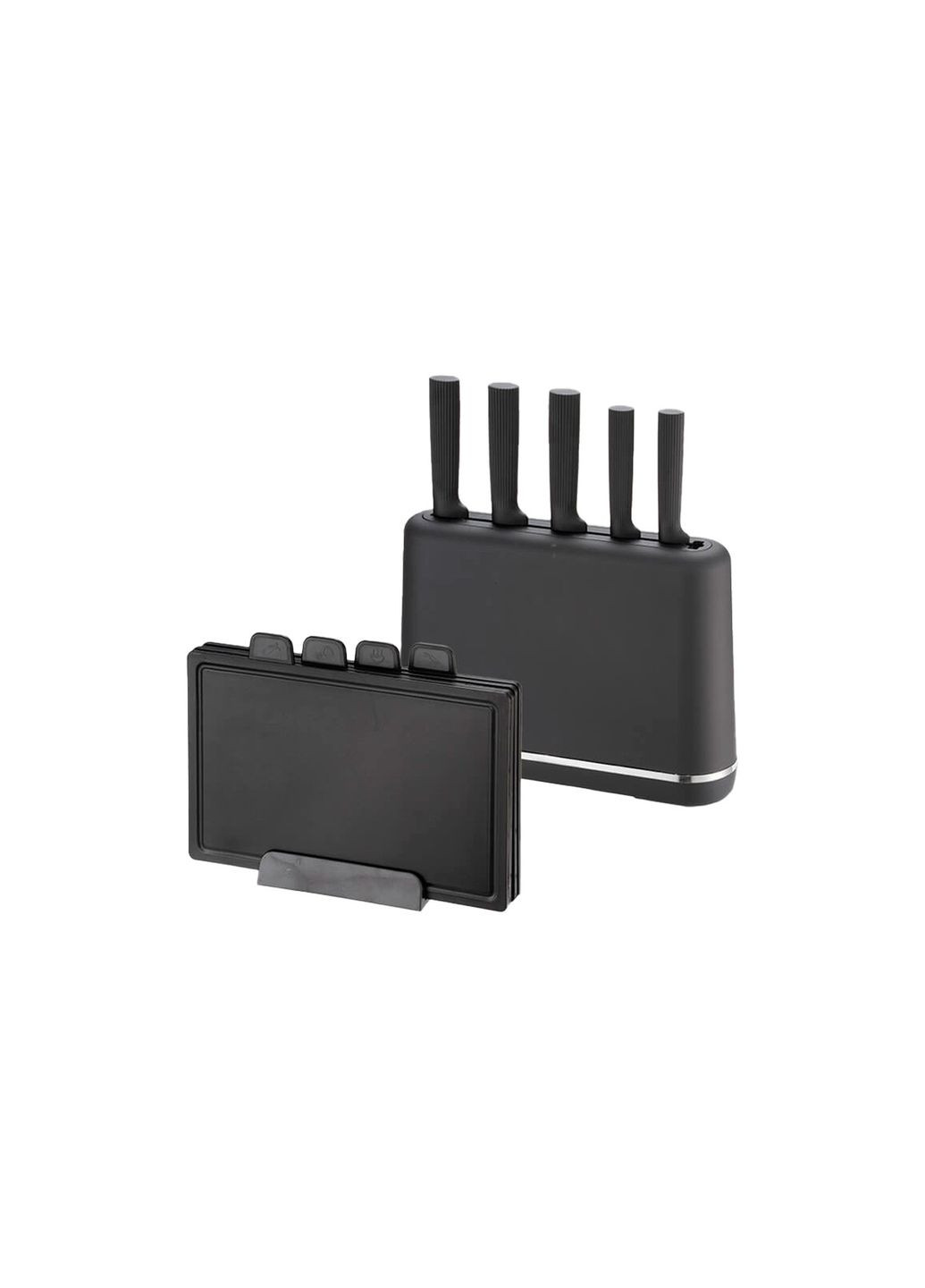 Набор кухонных ножей 5 шт. с разделочными досками 4 шт. черный антикоррозийный для кухни Maestro комбинированные,