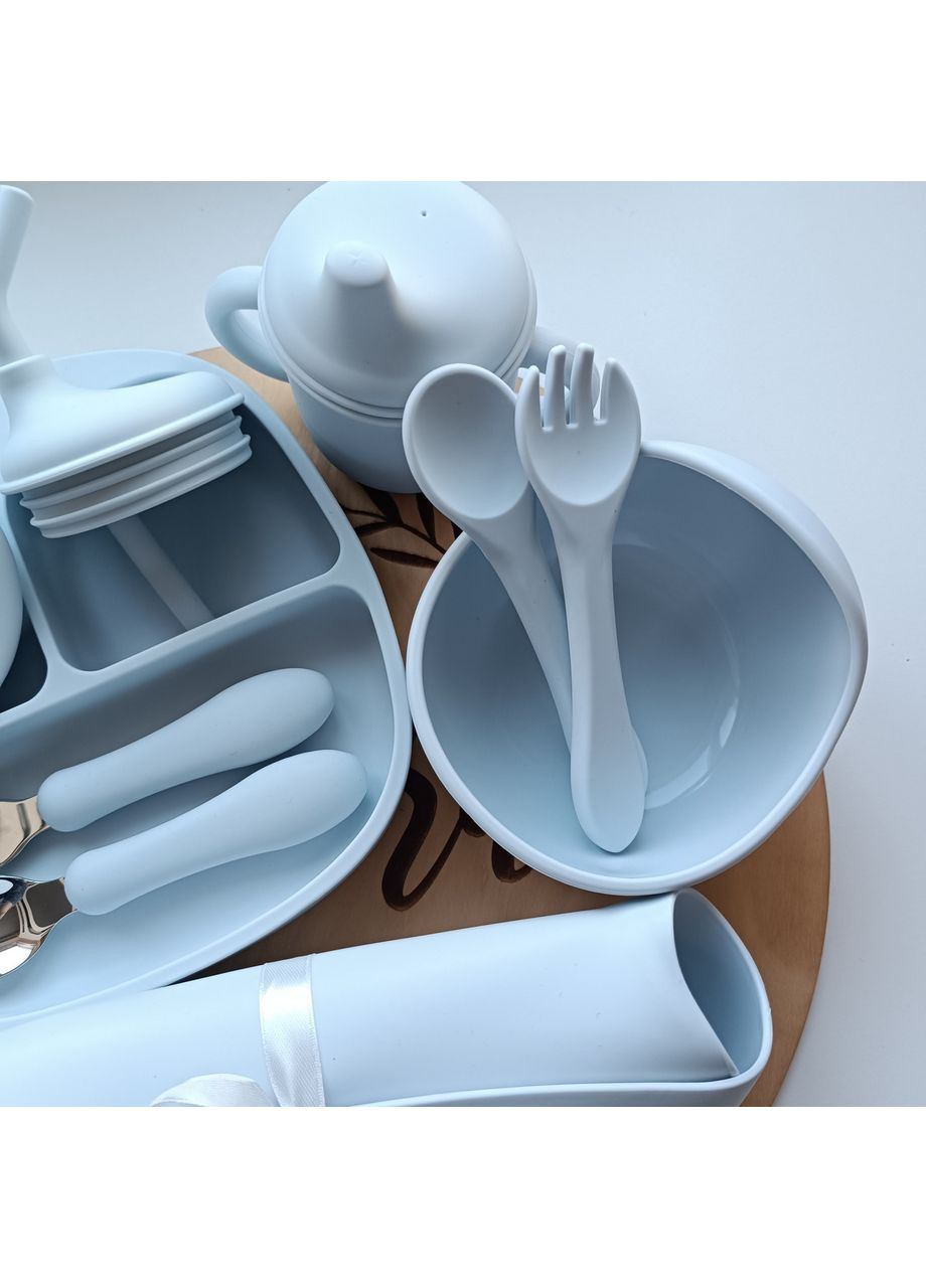 Набір посуду для малюка Блакитний 10 шт Дитячий посуд для годування дитини Набір дитячого посуду з поїльником (0209) No Brand (368999930)