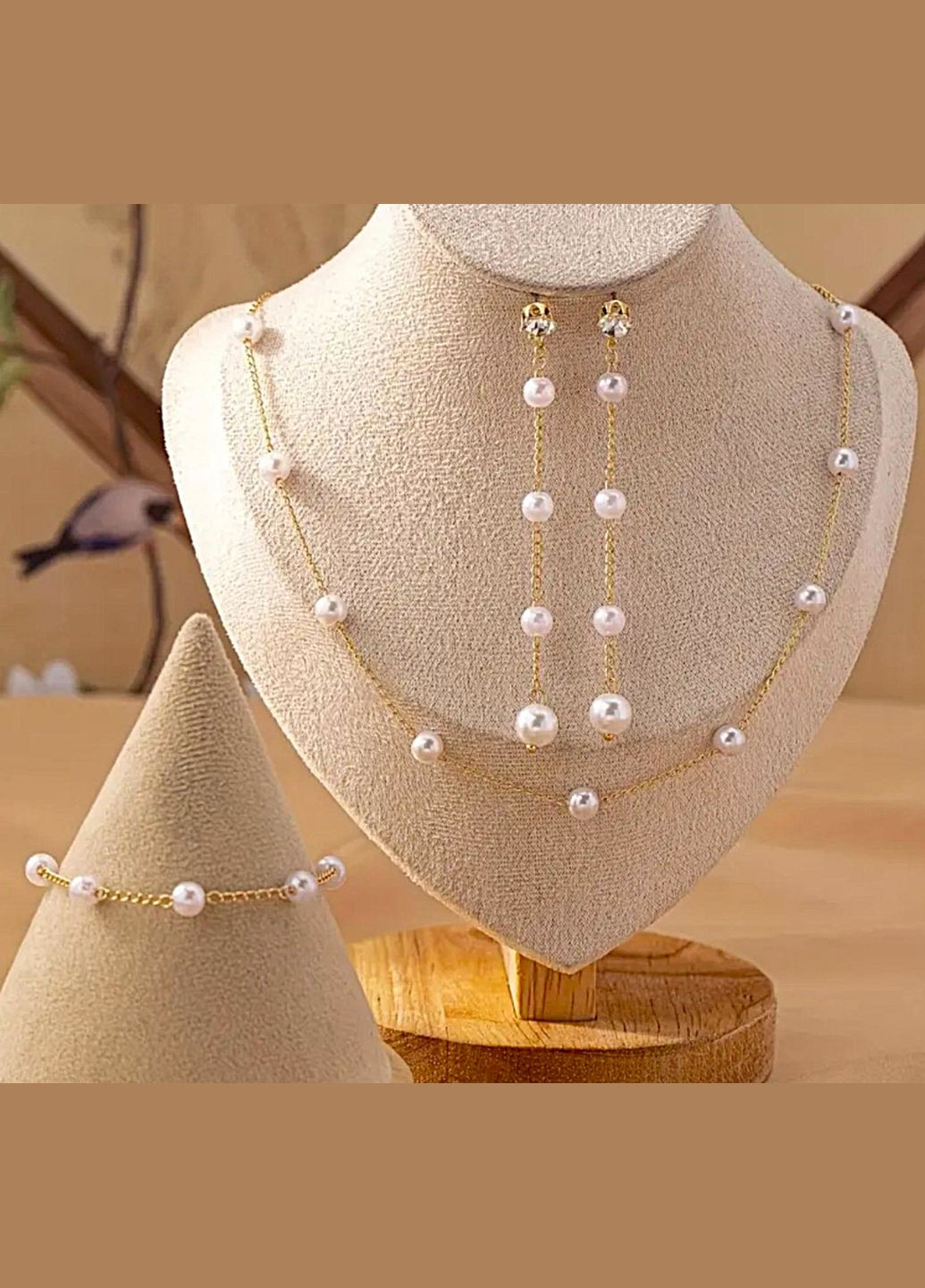 Комплект чокер, браслет и сережки бусины ( имитация жемчужин) No Brand (335064390)