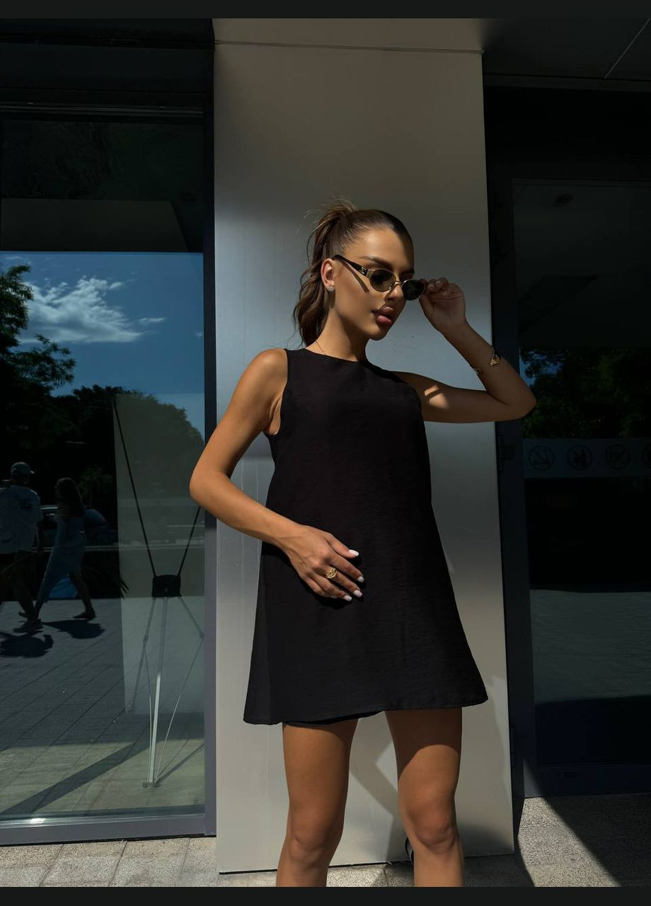 Чорна кежуал жіноча сукня ромпер з льону довжини міні MonCher