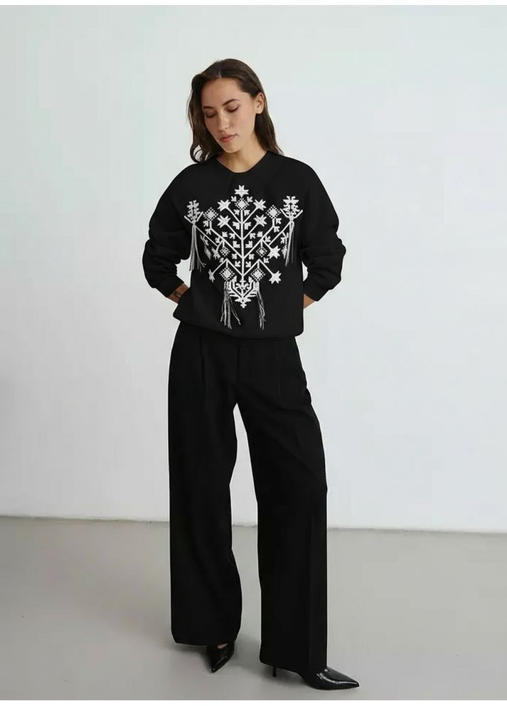 Черный свитшот с вышивкой «перлина» mkrm4289 Rica Mare (365807195)