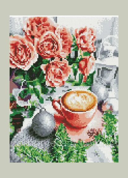 Алмазна вишивка Мозаїка круглими стразами Кавовий натюрморт 30х40 Малювання камінням на полотні EJ1401 Rainbow Art (313402384)