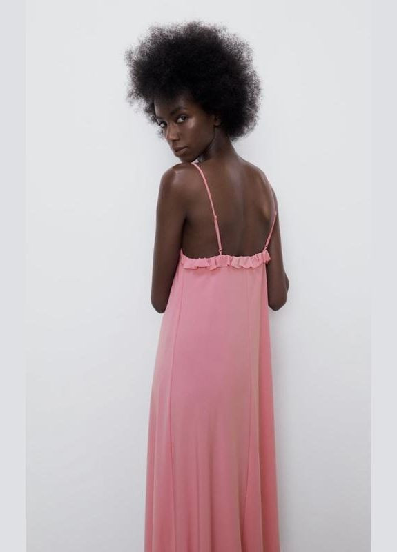 Рожева сукня плаття міді літнє на бретелях сарафан Zara