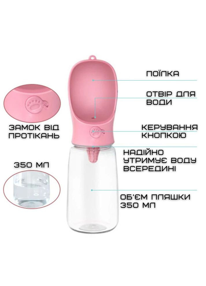 Прогулянкова напувалка для тварин 350 мл автоматична пляшка для собак та кішок з вугільним фільтром Zmaker (370602633)