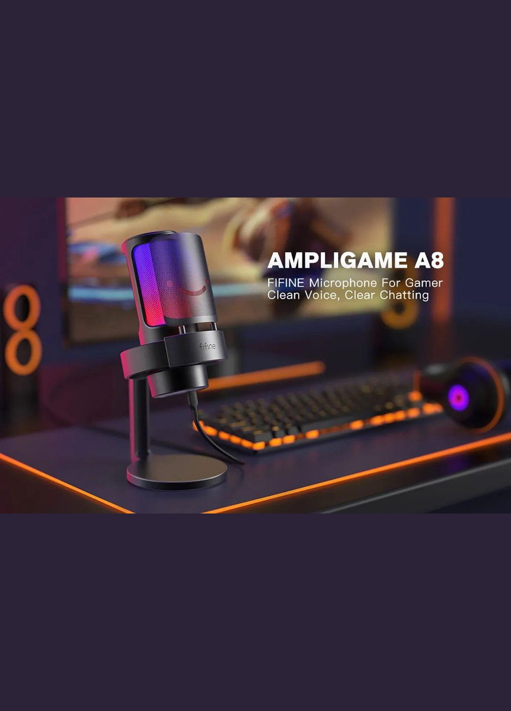 Мікрофон AmpliGame A8 USB з RGB підсвіткою, чорний Fifine (345627138)