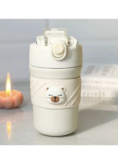 Термос дитячий «Cute Bear» поїлка з трубочкою нержавіюча сталь 420 мл Бежевий No Brand (363831172)