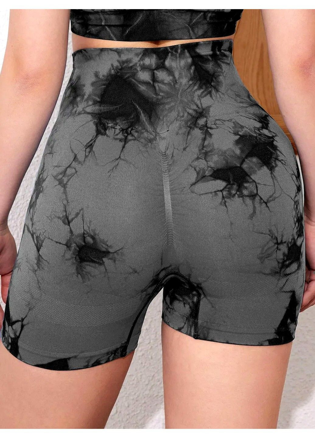 Шорты с пуш ап спортивные женские для фитнеса, бесшовные, Tie-Dye, (тёмно-серый) FITCRUSH (338379815)