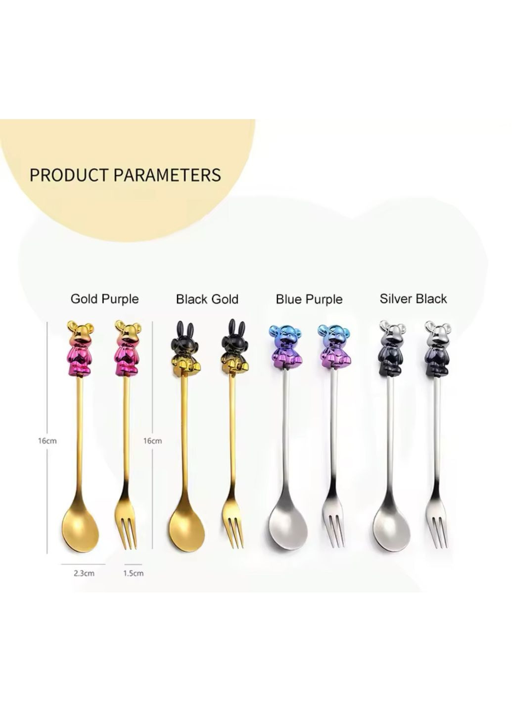 Набор столовых приборов вилка и ложка с декором в виде градиентного зайца и медведя с боксом. Серебро No Brand (336884603)