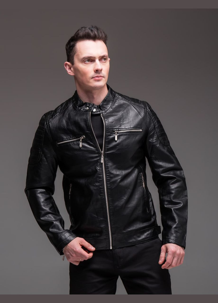 Чорна демісезонна шкіряна куртка на підкладці No Brand