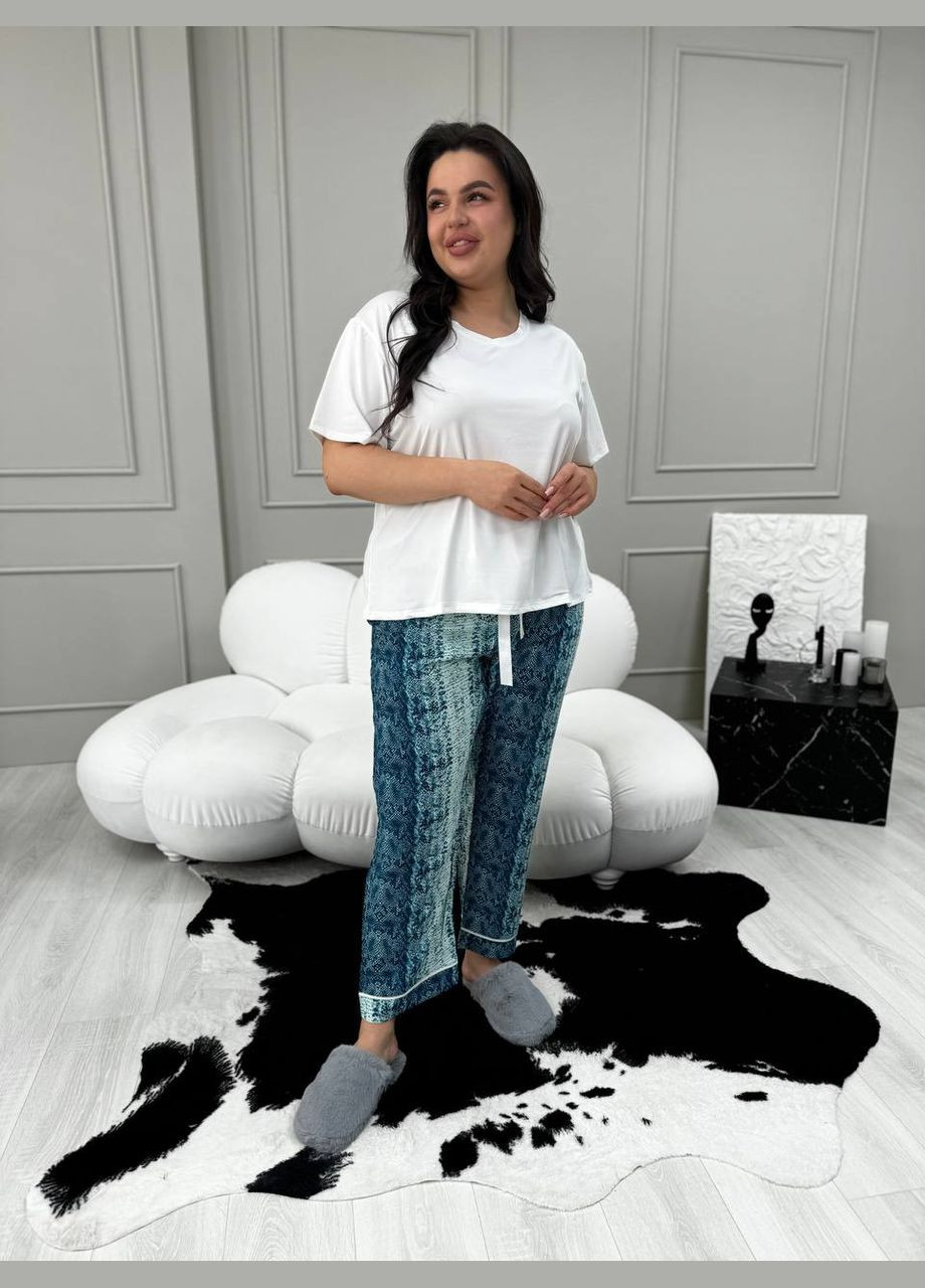 Комбинированная всесезон легкий домашний костюм-пижамка футболка + брюки Vakko