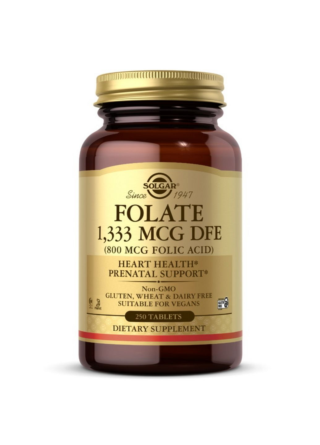 Витамины и минералы Folate 1333 mcg (Folic Acid 800 mcg), 250 таблеток Solgar (293340208)