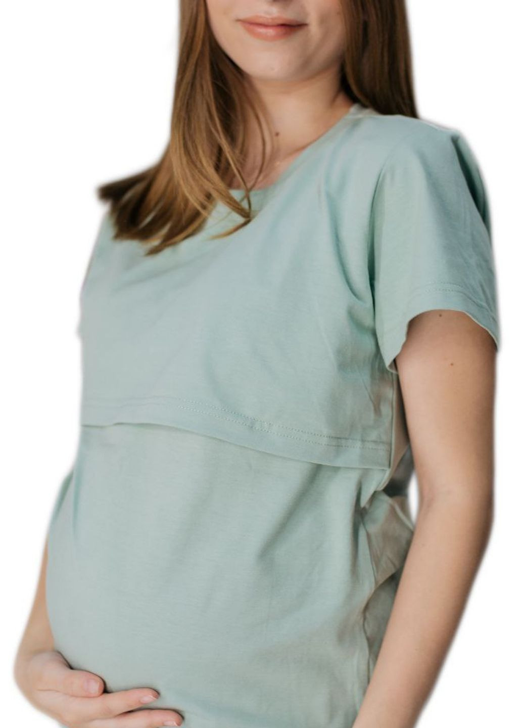 Оливкова всесезон футболка для вагітних з секретом для годування з коротким рукавом HN