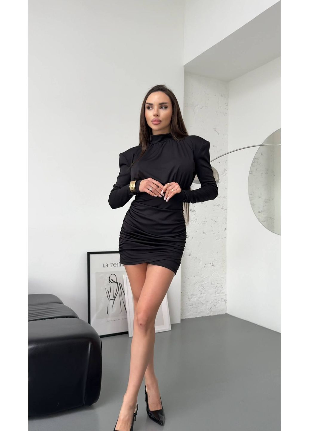 Чорна святковий чорна сукня з мікро дайвінгу — заміри в описі силуетна GD/GL Модний простір однотонна