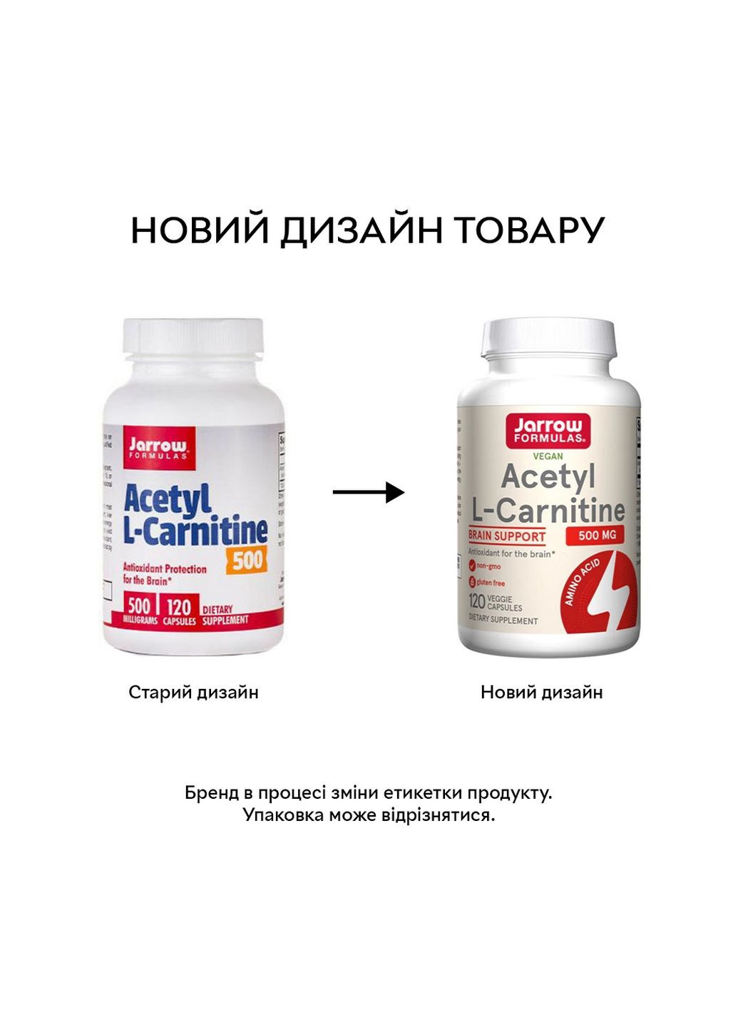 Жироспалювач Acetyl L-Carnitine 500 mg, 120 капсул Jarrow Formulas (293480052)