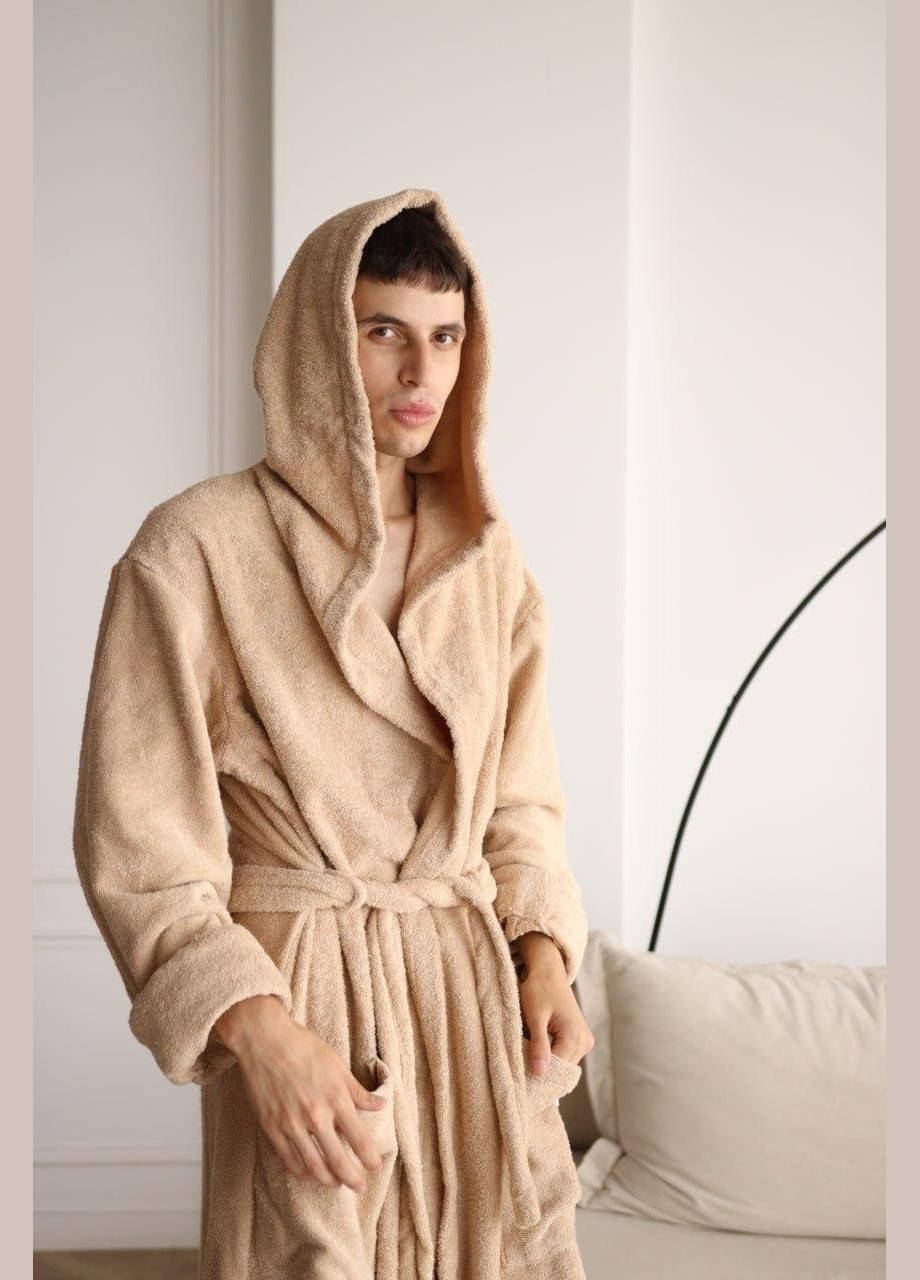 Халат махровий з капюшоном чоловічий Бежевий (П4К-lel-mahra-005/2) No Brand (308864377)