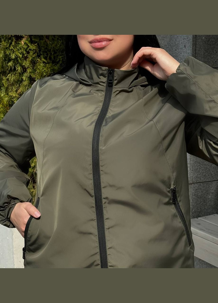 Оливкова (хакі) демісезонна жіноча вітрівка куртка демісезонна великого розміру SK