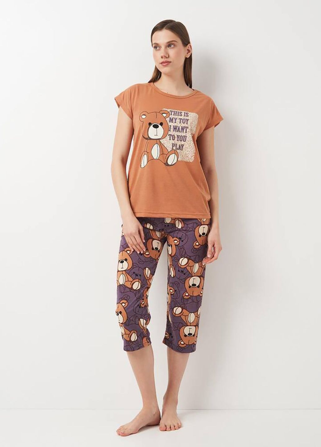 Коричнева всесезон піжама футболка+ бриджі BOYRAZ