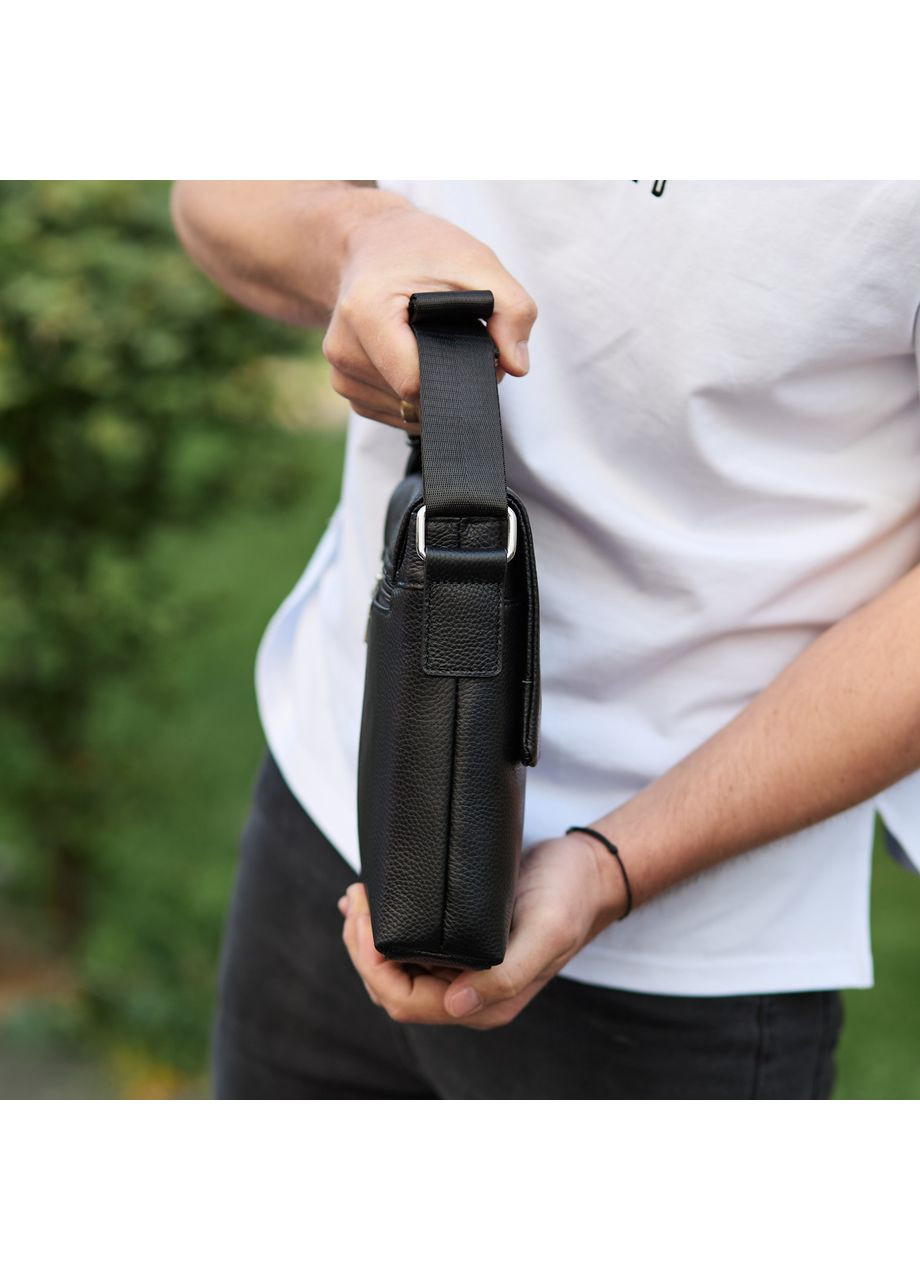 Кожаная мужская сумка-мессенджер 21х23х5.5, сумка планшет через плечо 48450 черная Tiding Bag (370159503)