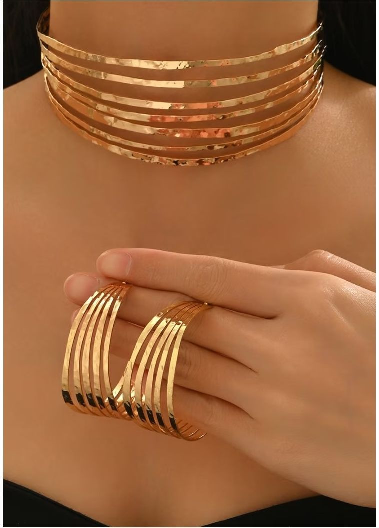 Стильный набор металлическое ожерелье и серьги скобы полоски, 1815 No Brand (370590413)