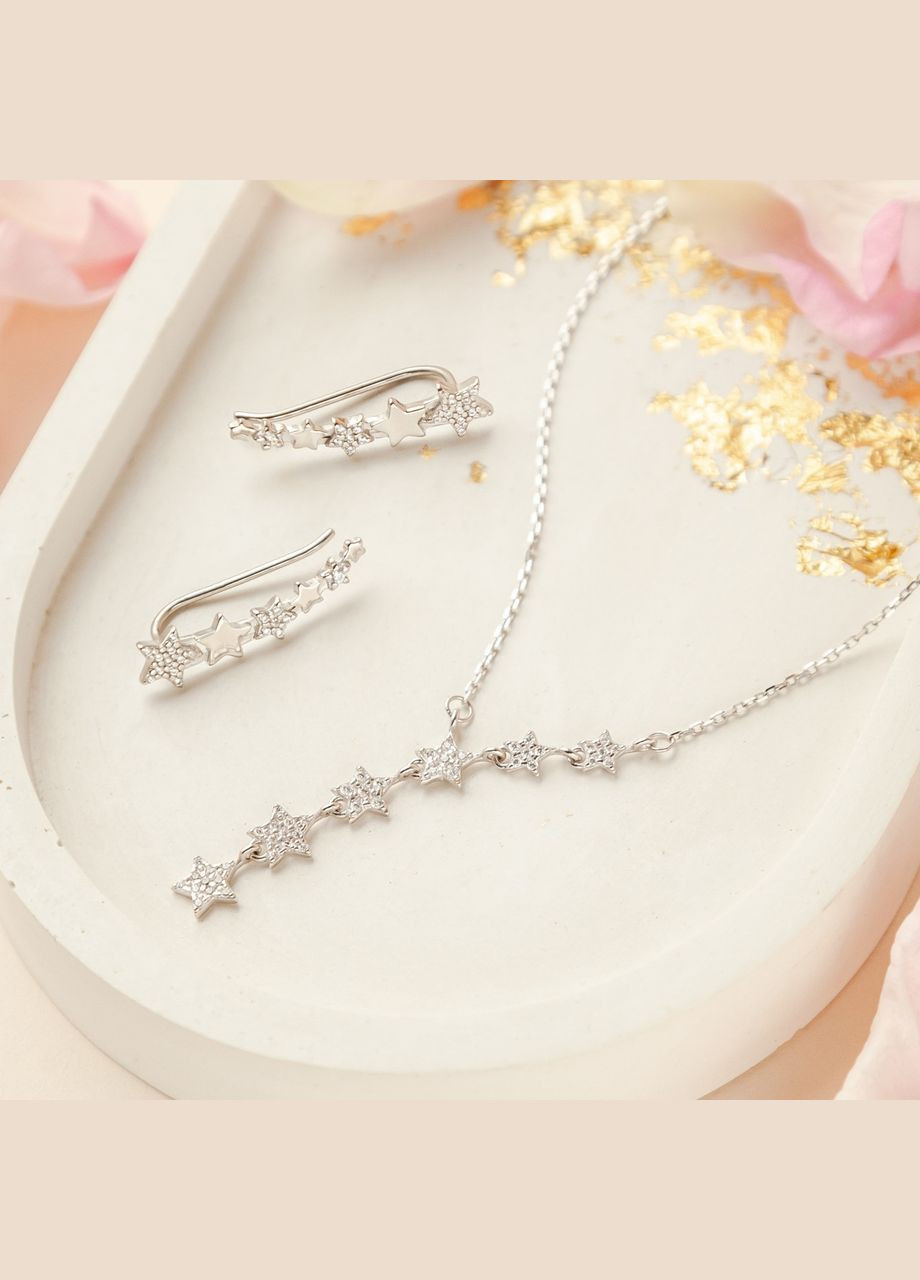 Кольє срібне Сузір'я на тонкому ланцюжку з яскравими білими фіанітами Каштан (342334990)