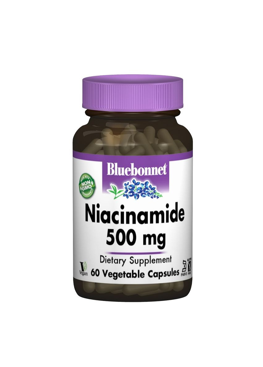 Ниацинамид (B3) 500мг, 60 вегетарианских капсул Bluebonnet Nutrition (326055331)