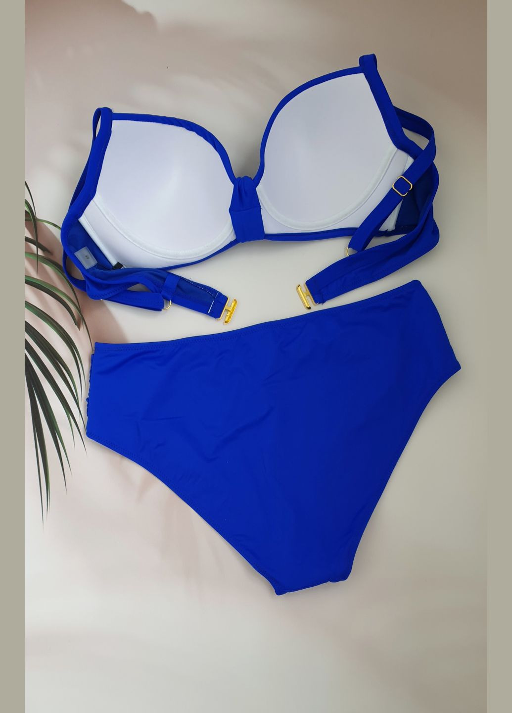 Синий летний женский купальник с высокой талией раздельный No Brand