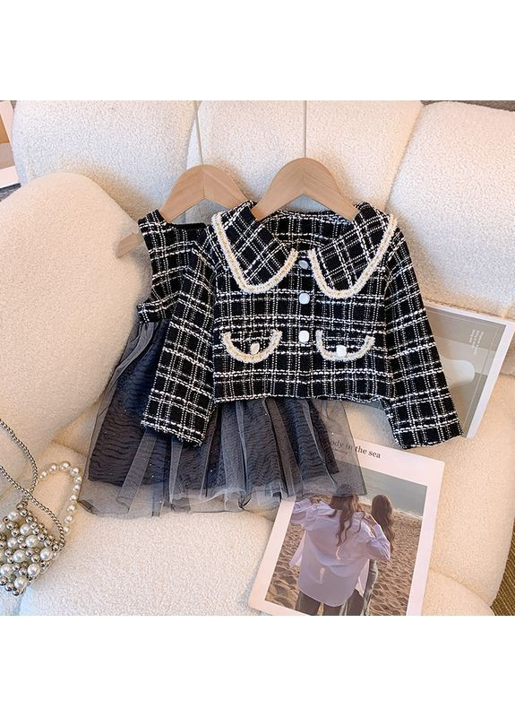 Чорно-біла костюм для дівчинки — твідовий сарафан з фатином і піджаком No Brand (366669544)