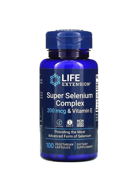 Селен 200 мкг с витамином Е Super Selenium Complex 100 вегетарианских капсул Life Extension (264648056)