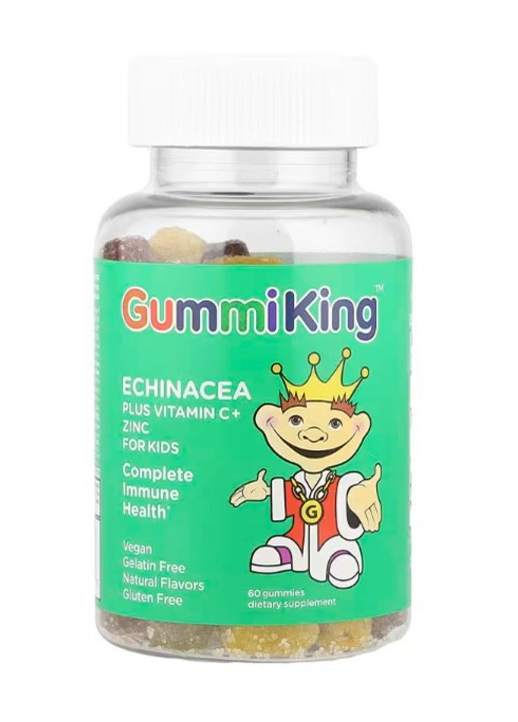 Ехінацея та вітамін C для дітей, полуниця, апельсин, лимон, виноград, вишня та грейпфрут, 60 жувальних мармеладок Gummi King (347601068)
